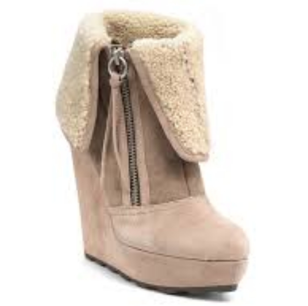 ASH Folk Wedge Suede Shearling Bootie Fur US size 7.5